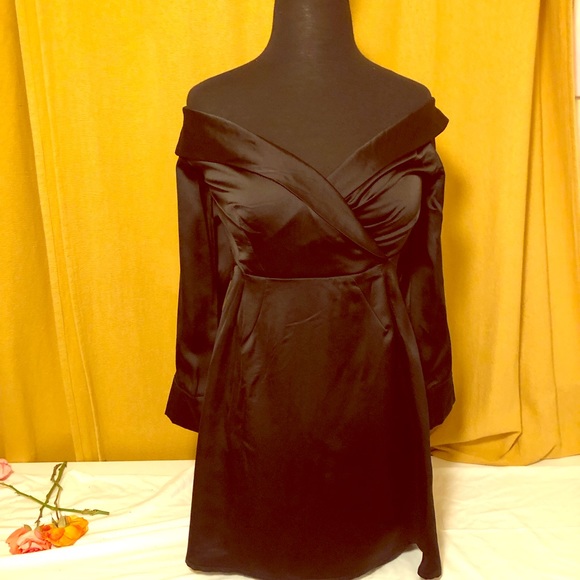Off the shoulder, silky Little Black Dress - Picture 1 of 2